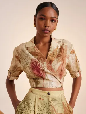Summer Co-Ord Set Top Cropped Overlap-Woods-Linen Cotton Twill Ss25-Oct-Set-Wod-Cord