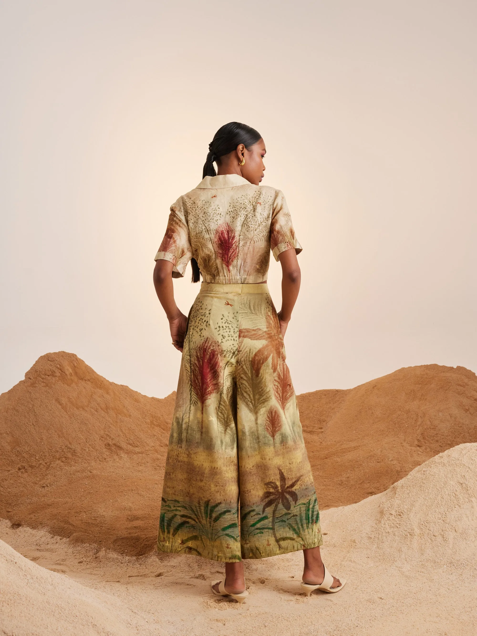 Summer Co-Ord Set Top Cropped Overlap-Woods-Linen Cotton Twill Ss25-Oct-Set-Wod-Cord