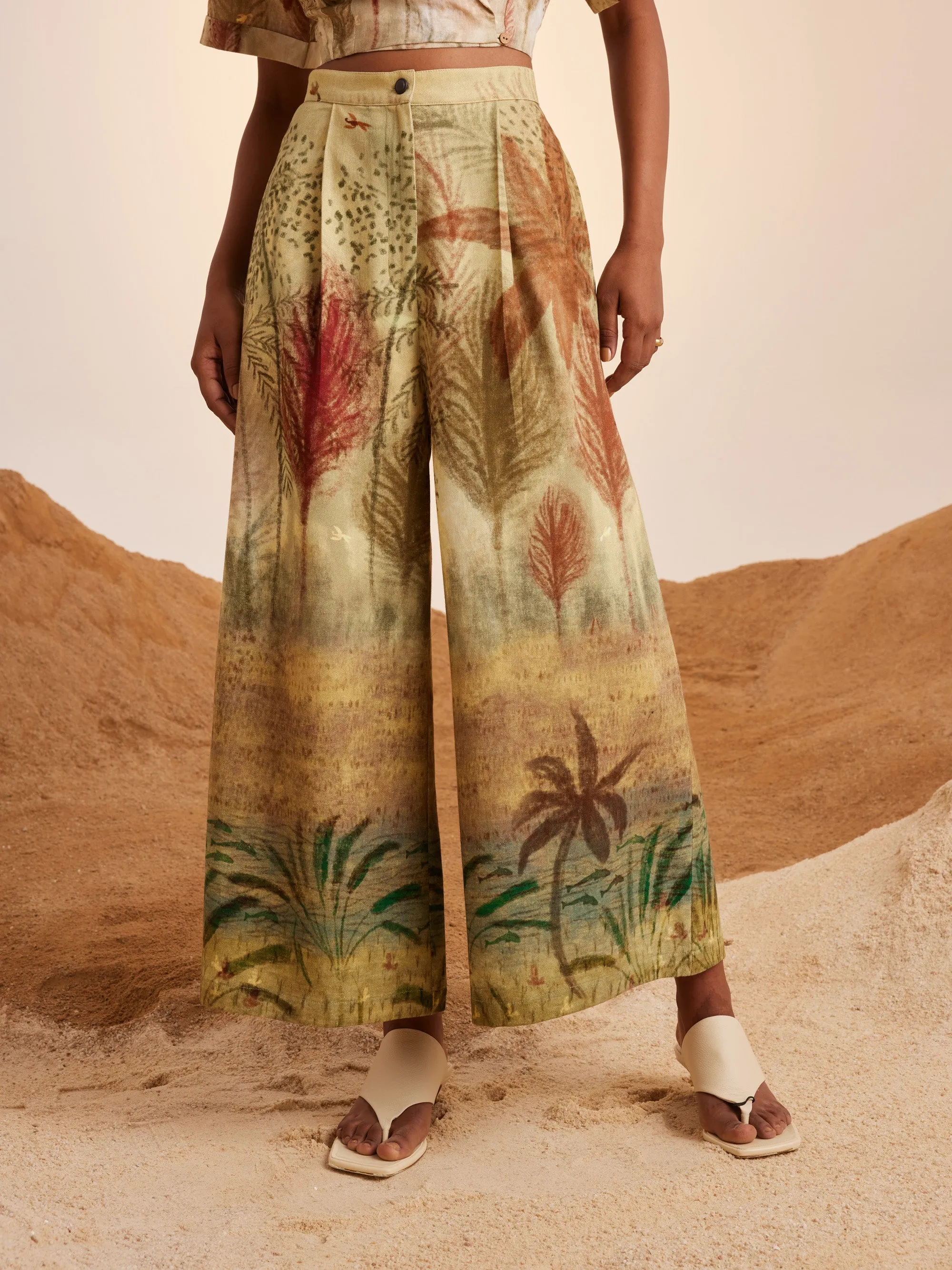 Summer Co-Ord Set Top Cropped Overlap-Woods-Linen Cotton Twill Ss25-Oct-Set-Wod-Cord