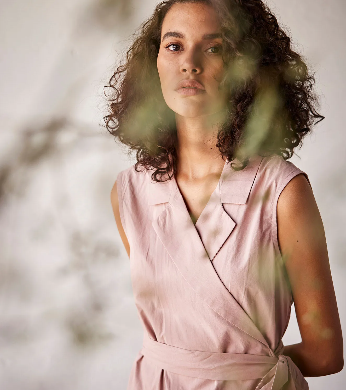 Summer Dress Poplin Tie-up-Crepe Pink-Fashion Edit Indian Summer-KW787-Khara Kapas
