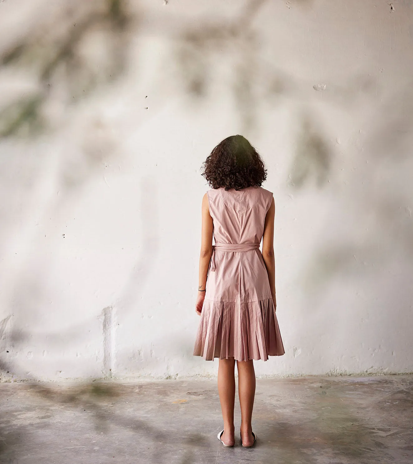 Summer Dress Poplin Tie-up-Crepe Pink-Fashion Edit Indian Summer-KW787-Khara Kapas