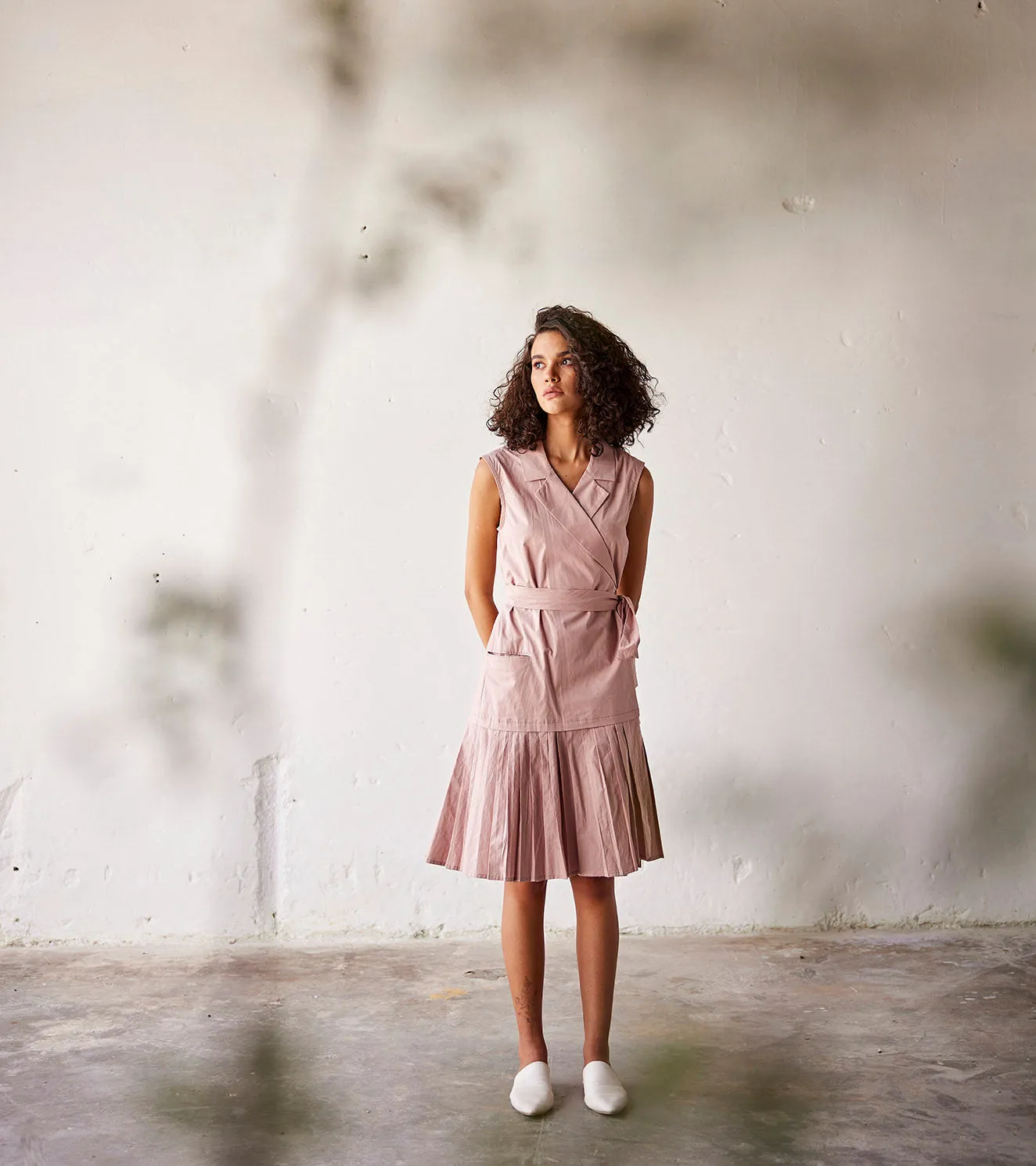 Summer Dress Poplin Tie-up-Crepe Pink-Fashion Edit Indian Summer-KW787-Khara Kapas