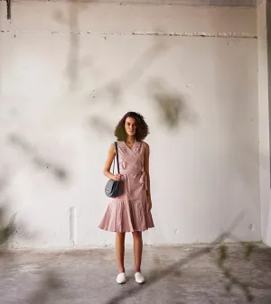 Summer Dress Poplin Tie-up-Crepe Pink-Fashion Edit Indian Summer-KW787-Khara Kapas