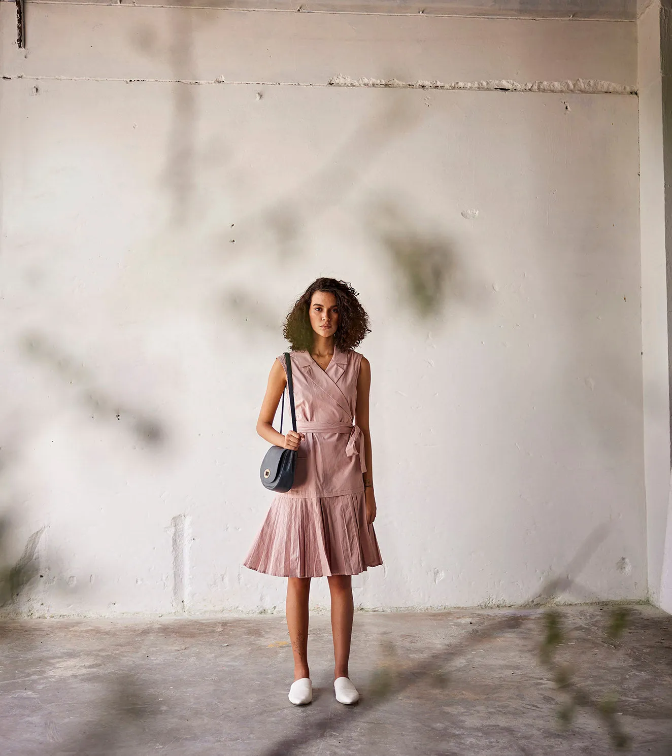 Summer Dress Poplin Tie-up-Crepe Pink-Fashion Edit Indian Summer-KW787-Khara Kapas