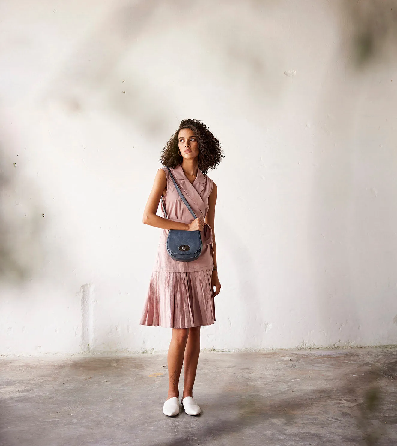 Summer Dress Poplin Tie-up-Crepe Pink-Fashion Edit Indian Summer-KW787-Khara Kapas