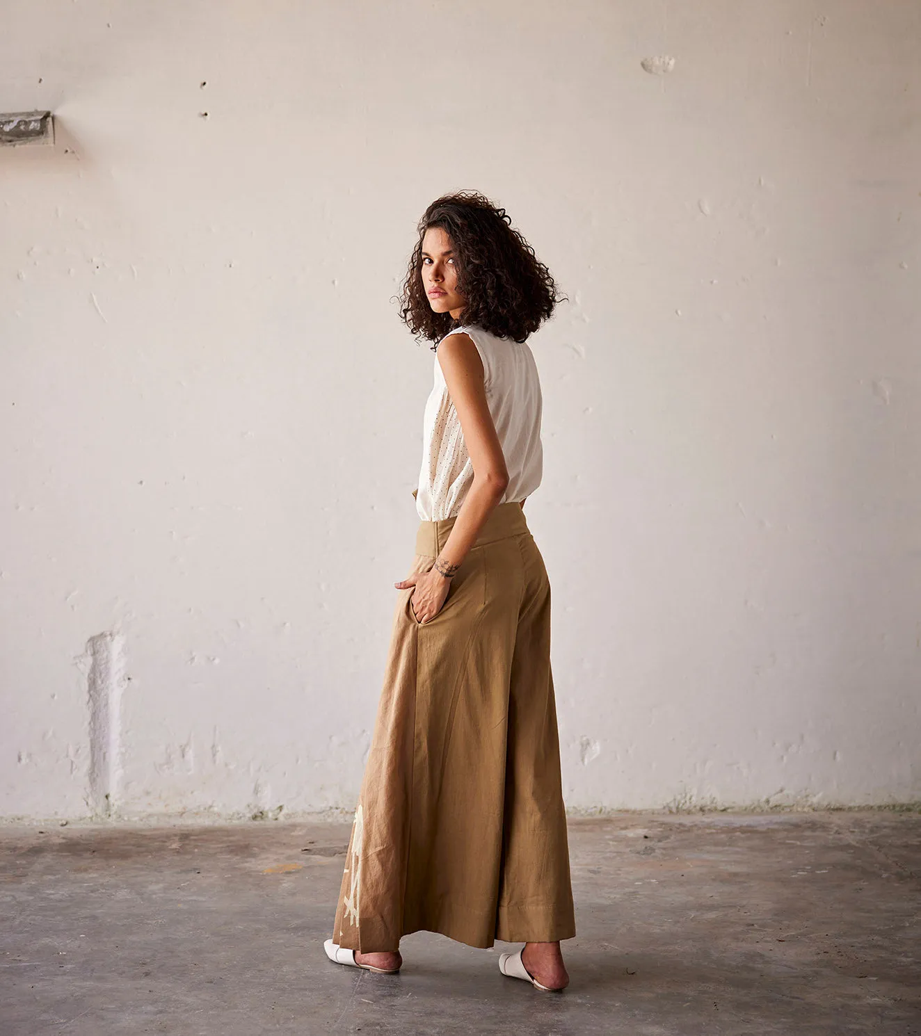 Summer Pant Cotton Pleat-Camel Brown-Fashion Edit Indian Summer-KW820-Khara Kapas