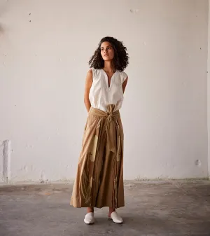 Summer Pant Cotton Pleat-Camel Brown-Fashion Edit Indian Summer-KW820-Khara Kapas
