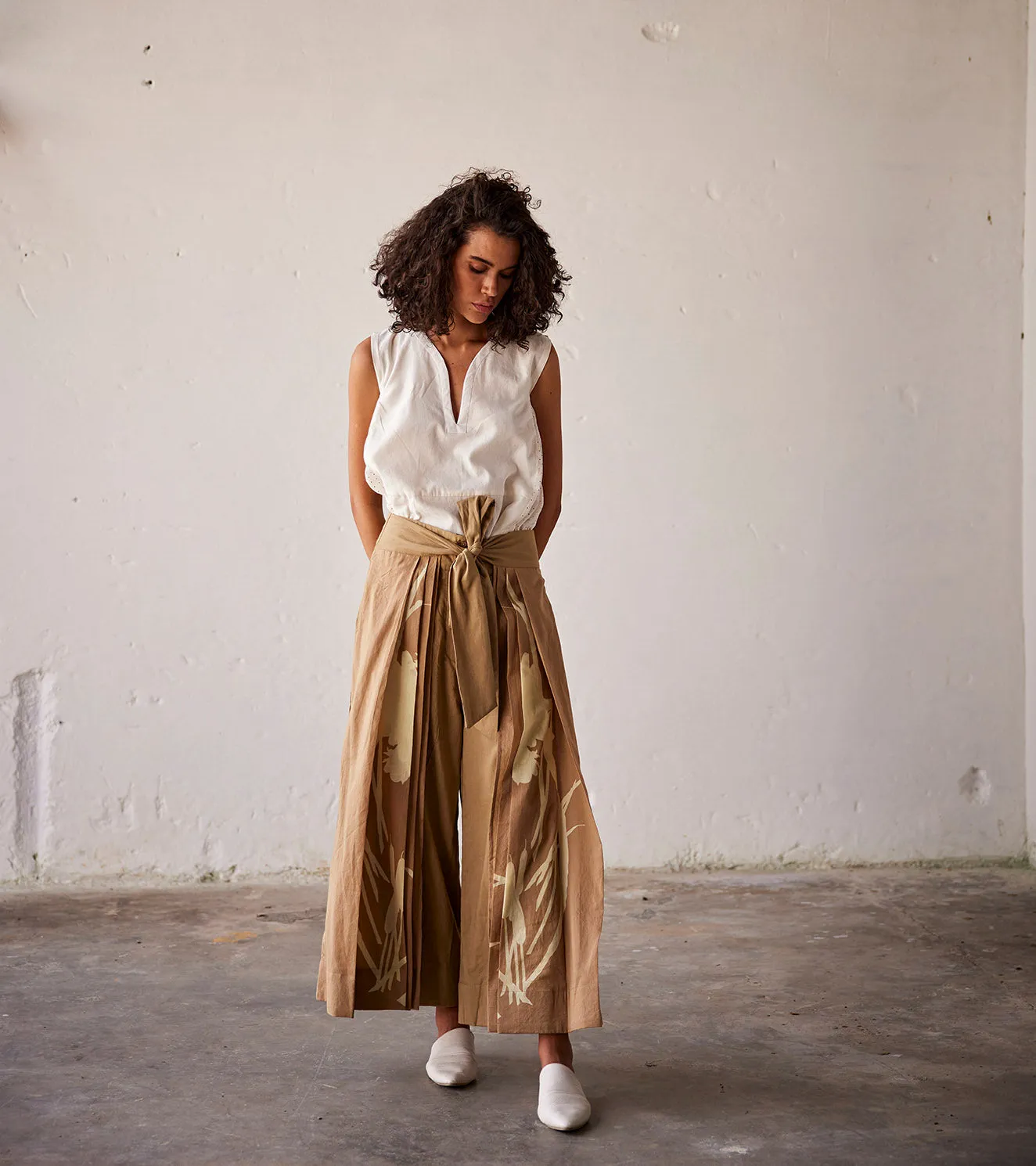 Summer Pant Cotton Pleat-Camel Brown-Fashion Edit Indian Summer-KW820-Khara Kapas