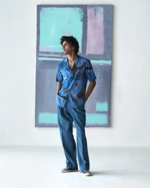 Summer Trousers Single Pleat Corduroy Dusty Blue P125CD93 SuketDhir