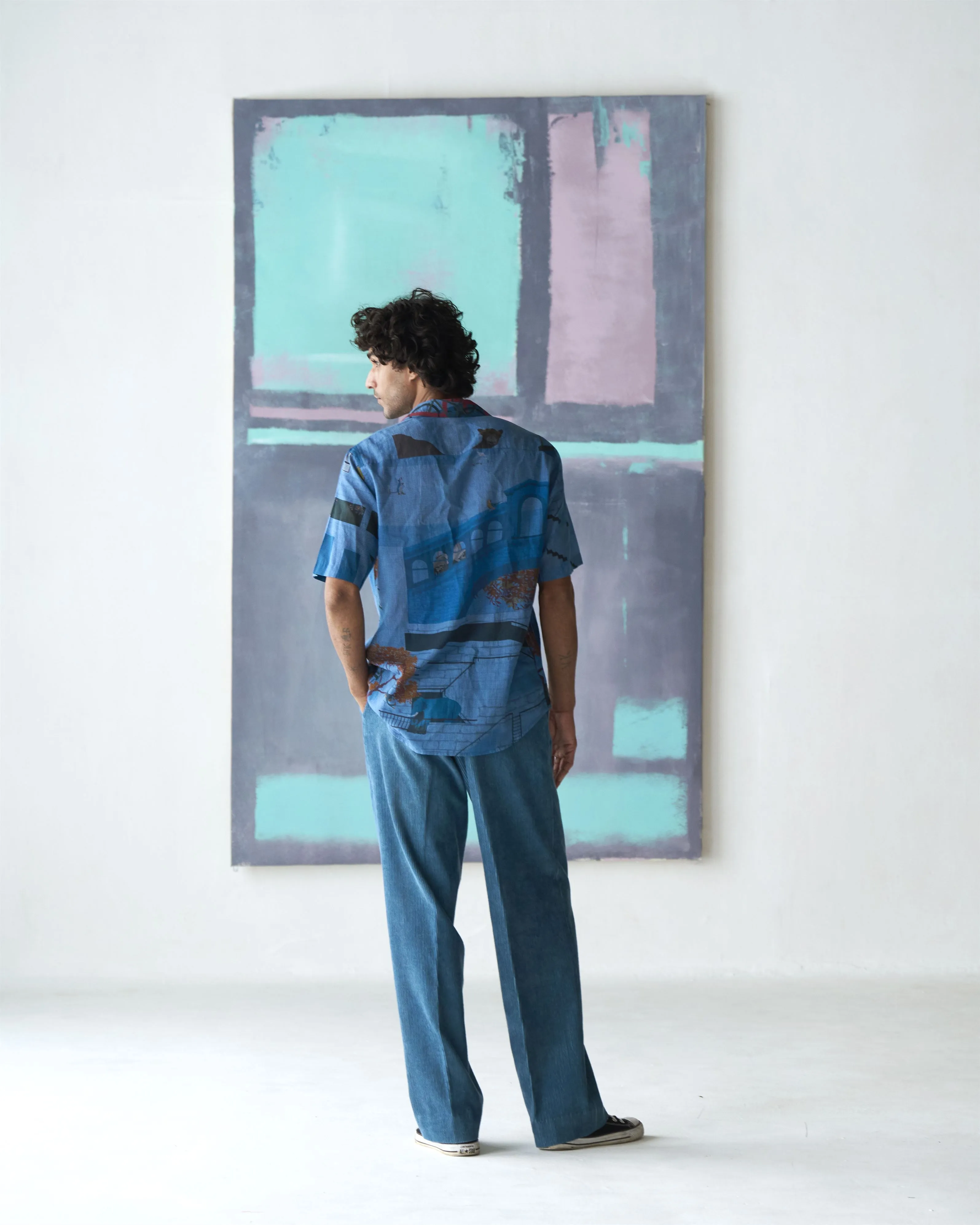 Summer Trousers Single Pleat Corduroy Dusty Blue P125CD93 SuketDhir
