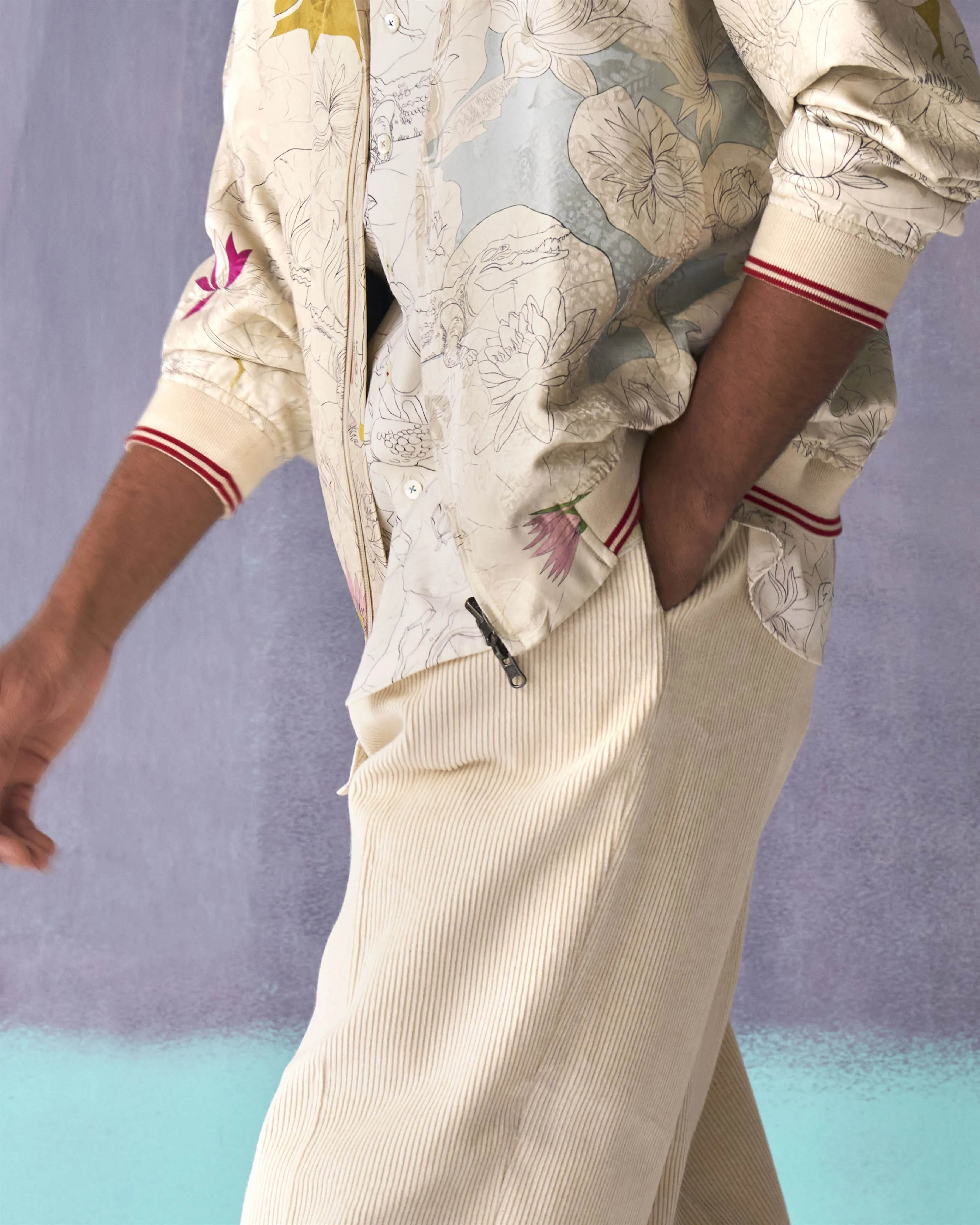 Summer Trousers Single Pleat Corduroy White P125CD09 SuketDhir
