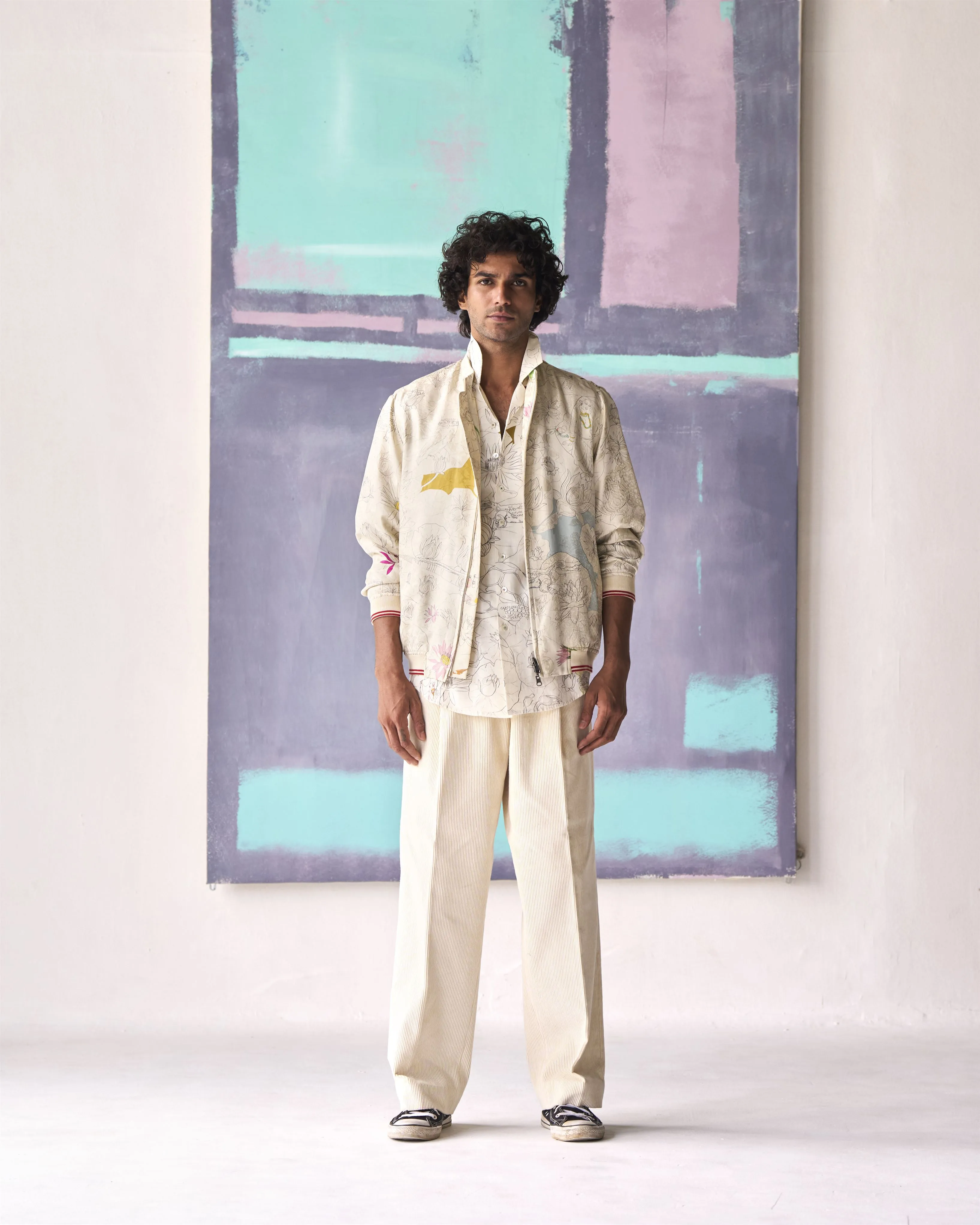 Summer Trousers Single Pleat Corduroy White P125CD09 SuketDhir