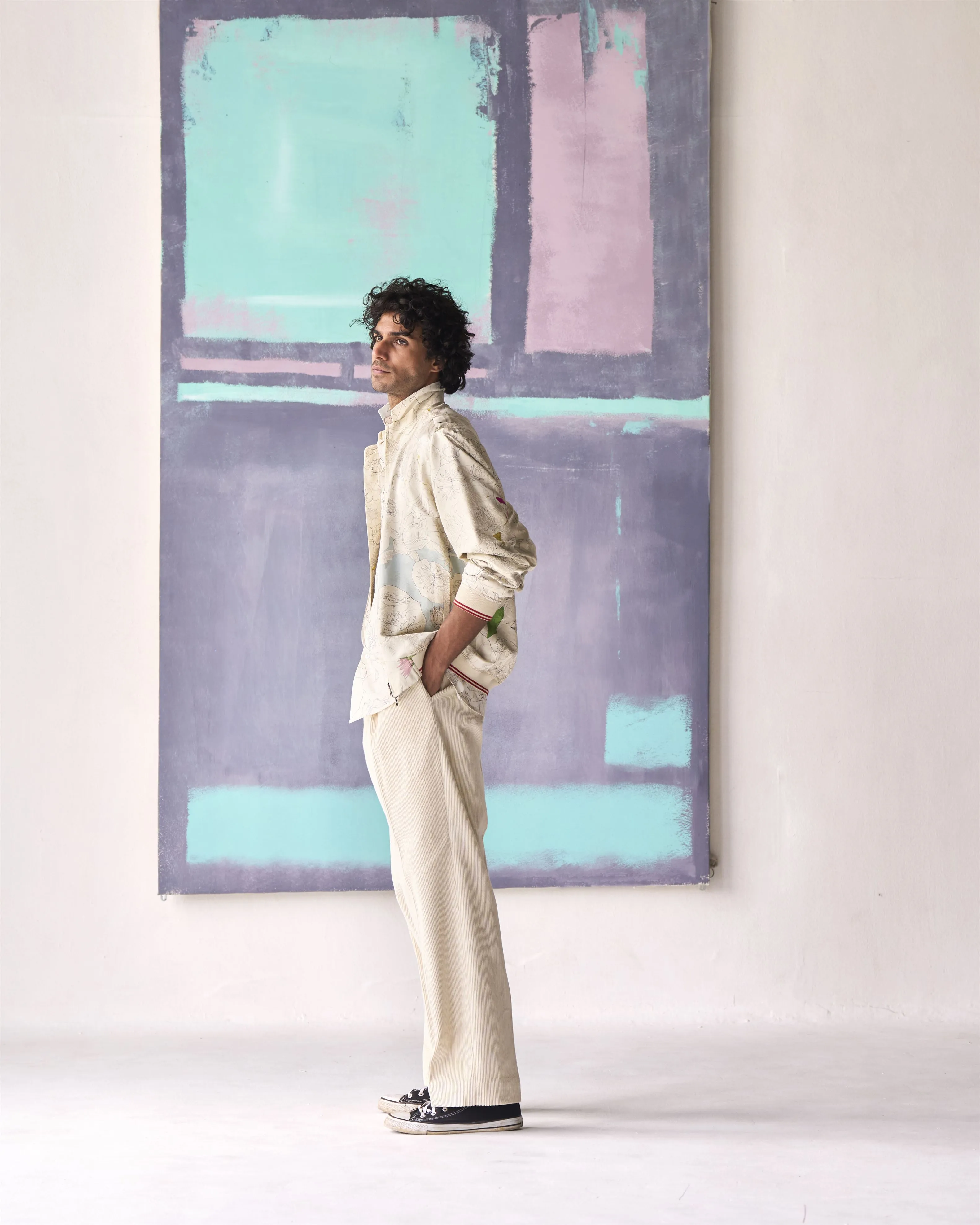 Summer Trousers Single Pleat Corduroy White P125CD09 SuketDhir