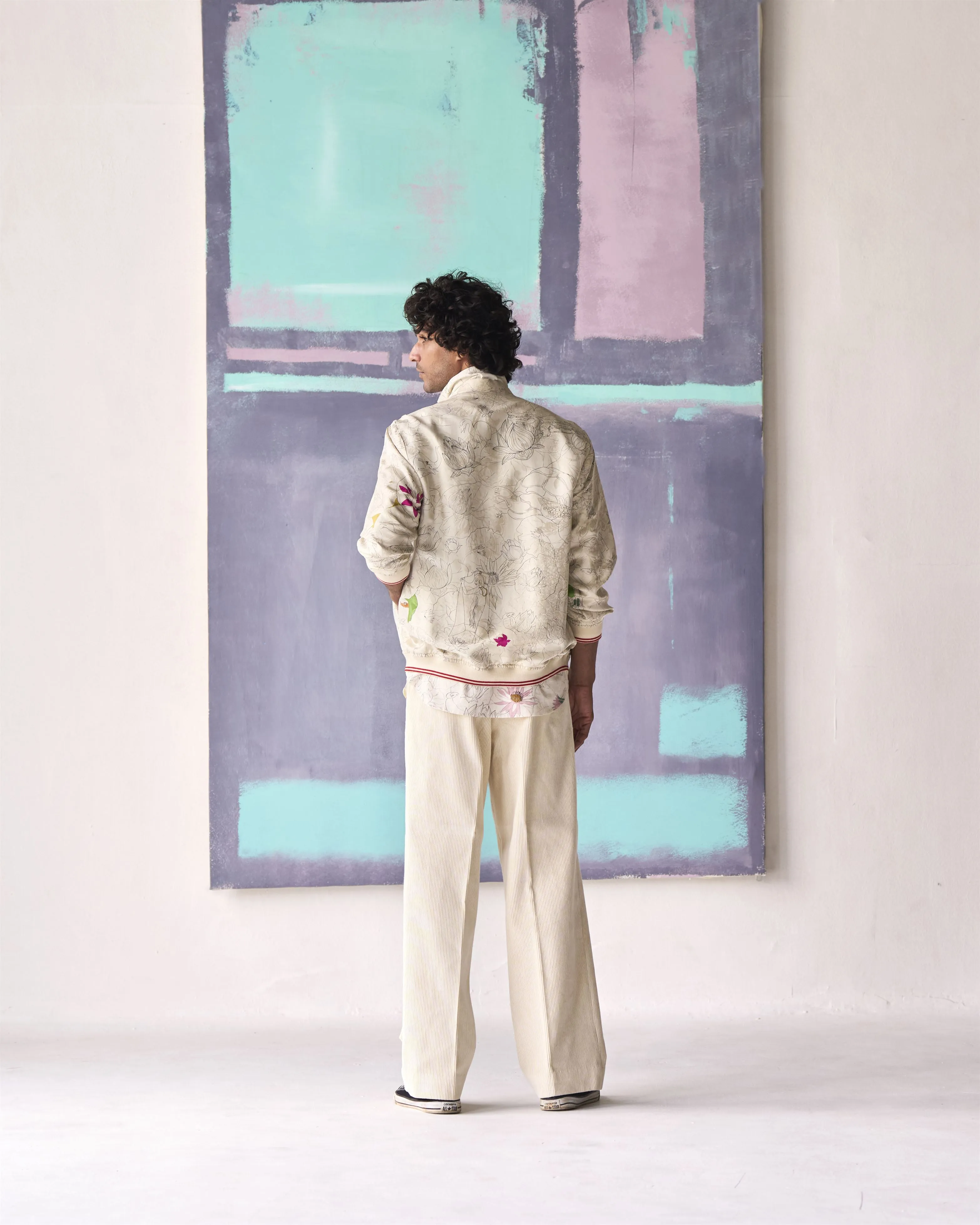 Summer Trousers Single Pleat Corduroy White P125CD09 SuketDhir