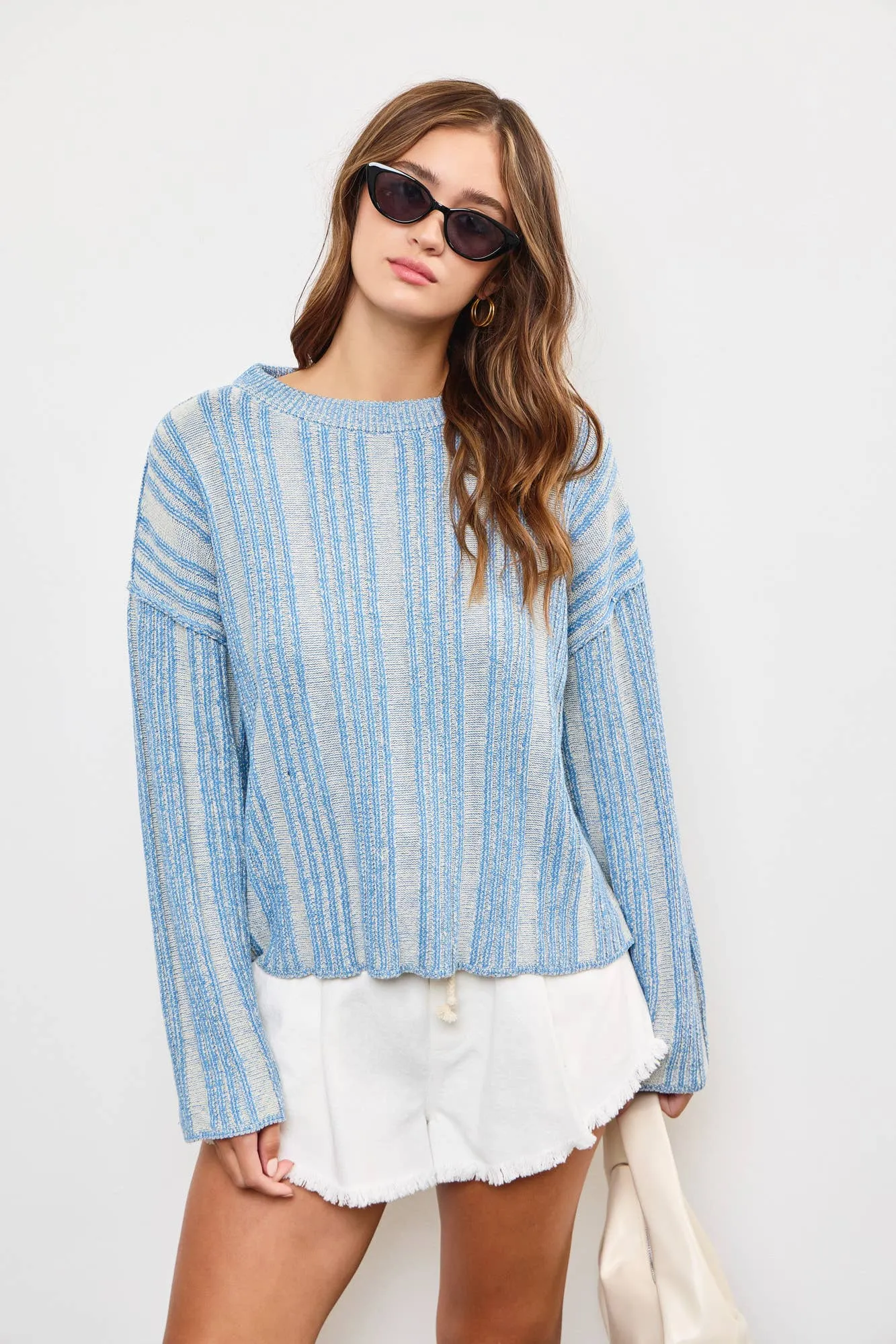 TEXTURED STRIPED WEAVE SWEATER