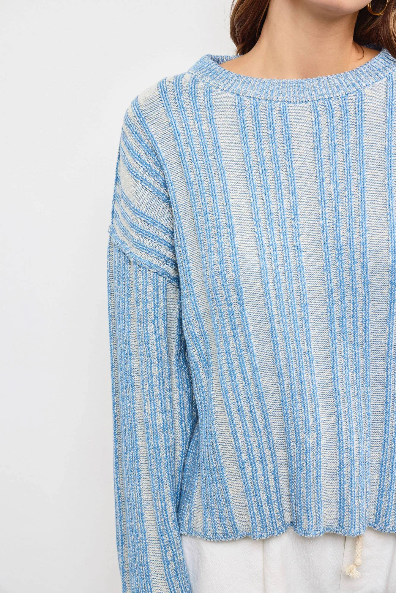 TEXTURED STRIPED WEAVE SWEATER