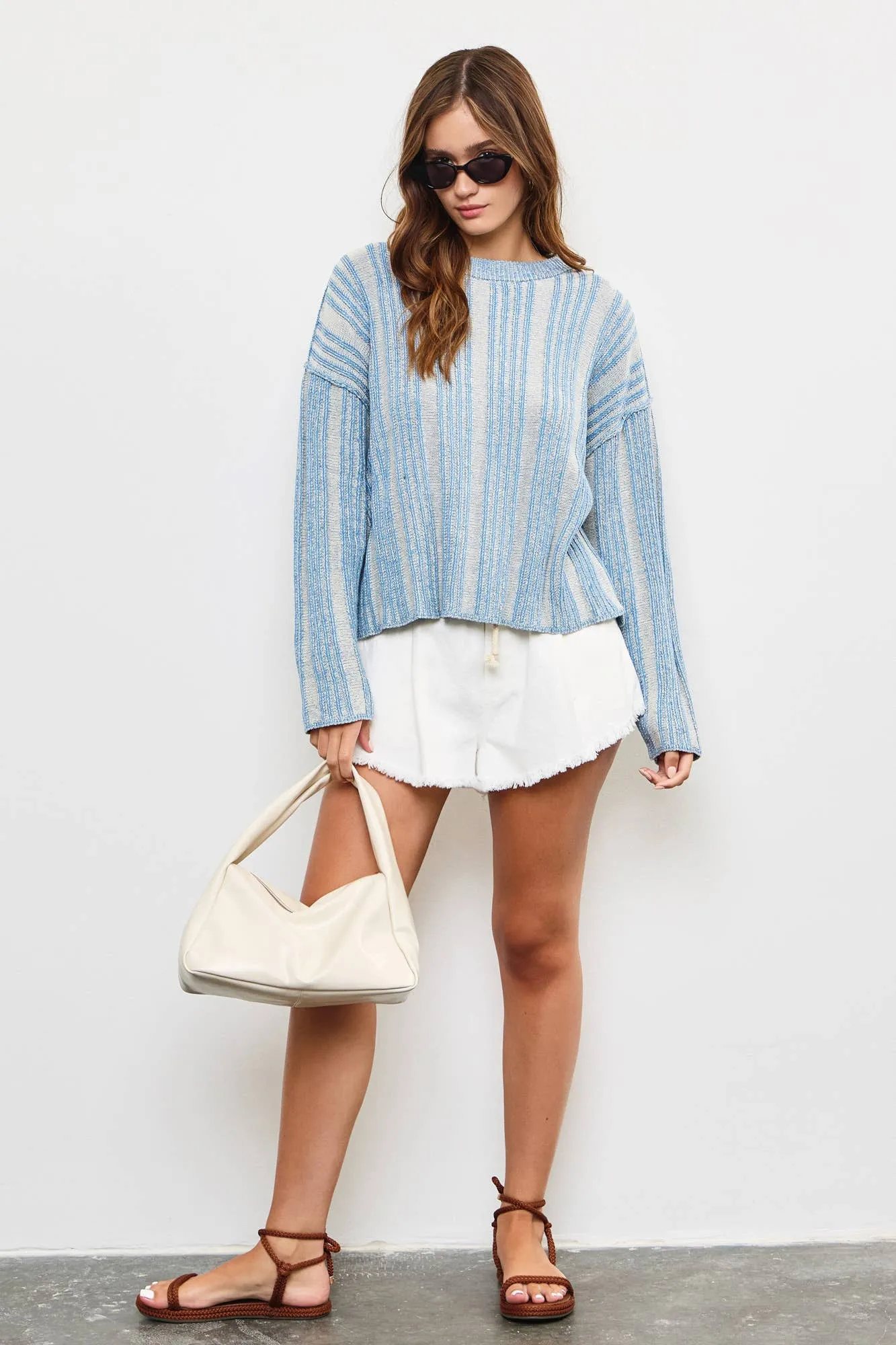 TEXTURED STRIPED WEAVE SWEATER