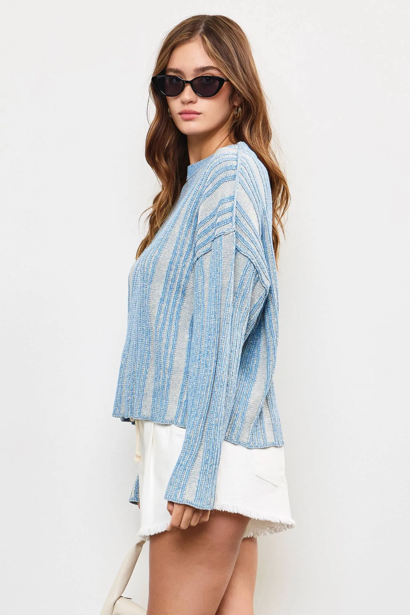 TEXTURED STRIPED WEAVE SWEATER