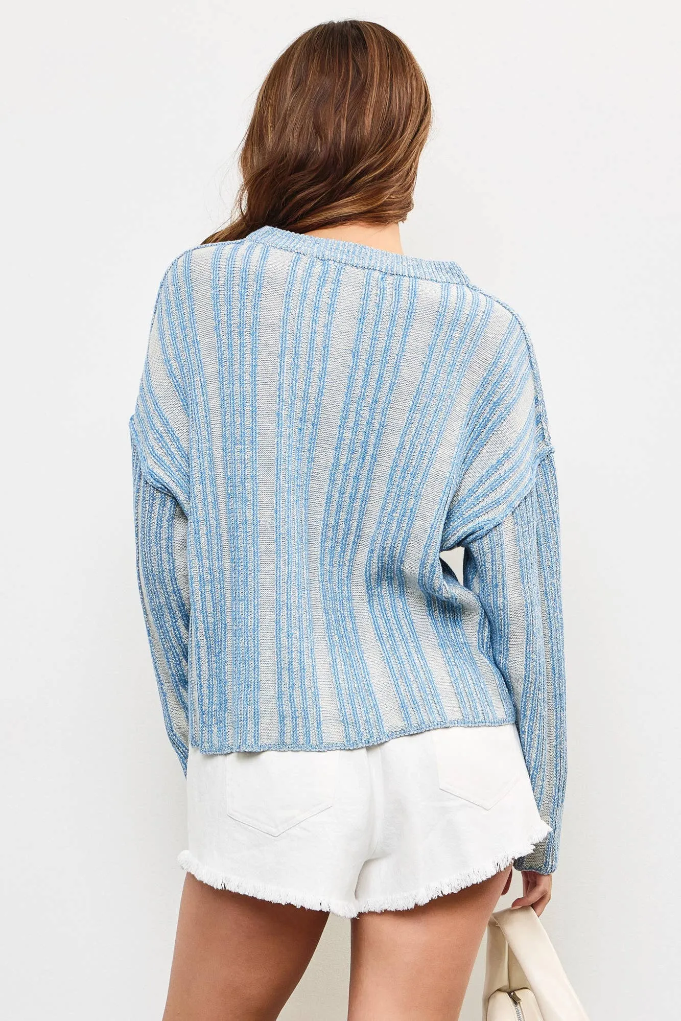 TEXTURED STRIPED WEAVE SWEATER
