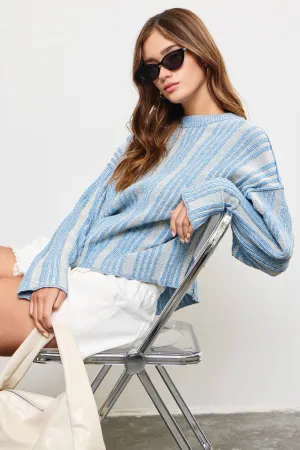 TEXTURED STRIPED WEAVE SWEATER