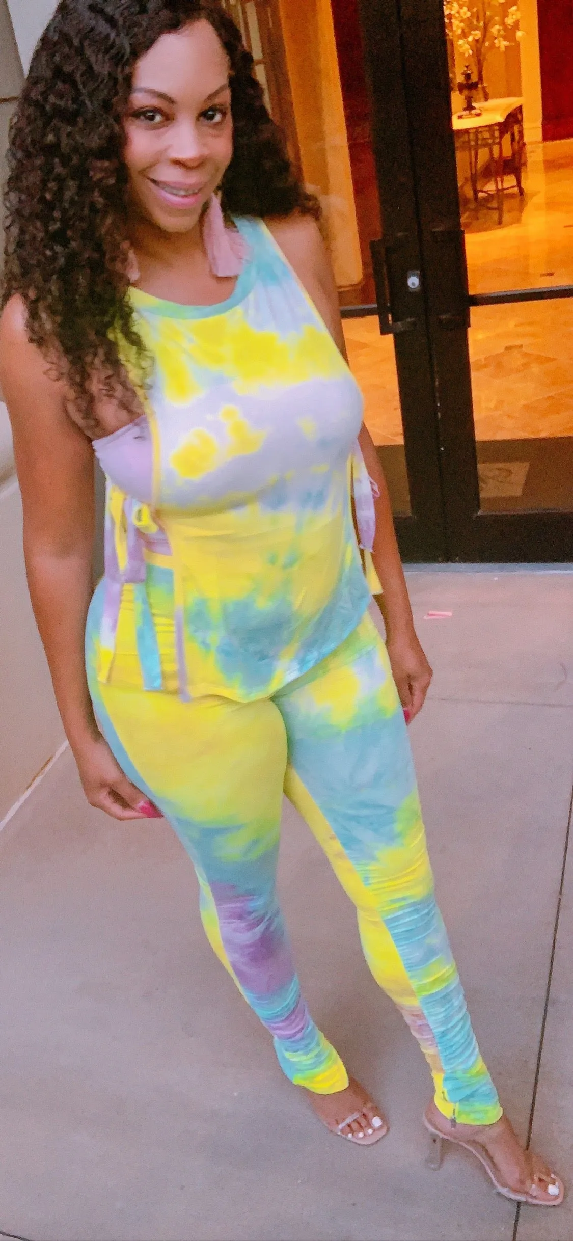 🔥TieDye STACKED Legs Pants Set with Matching  Side Tie Top