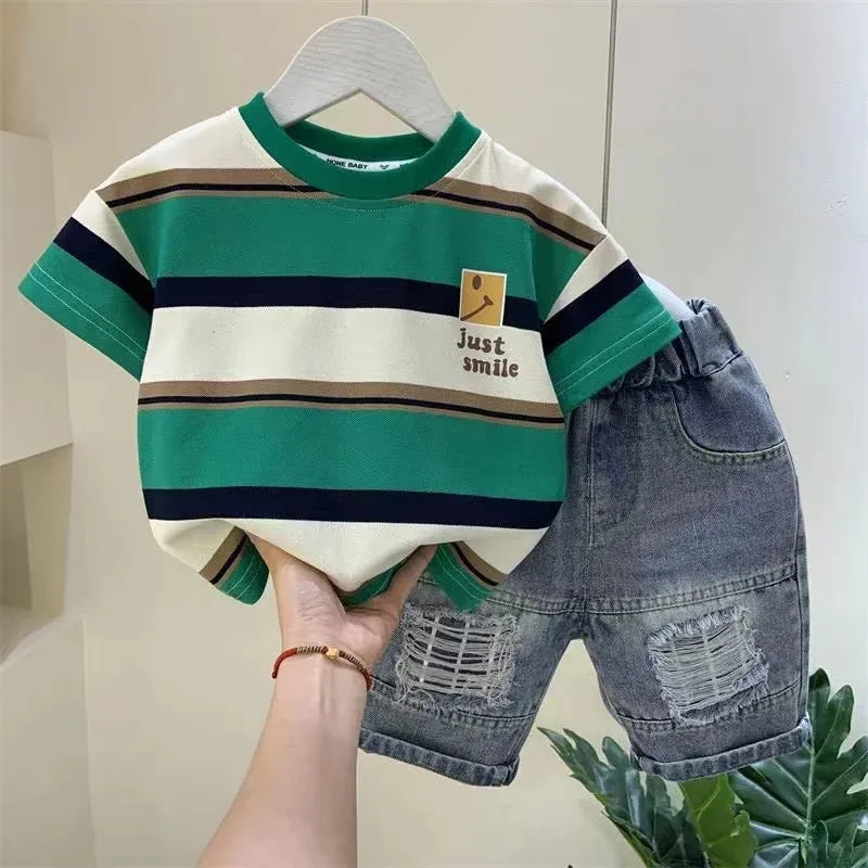 Trendy Cotton Striped Shirt Set