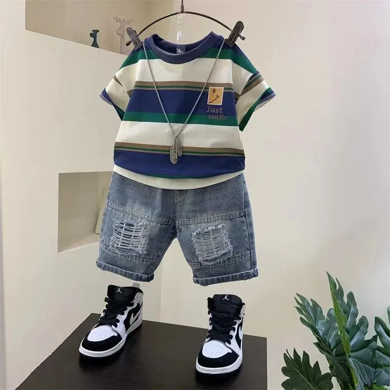 Trendy Cotton Striped Shirt Set