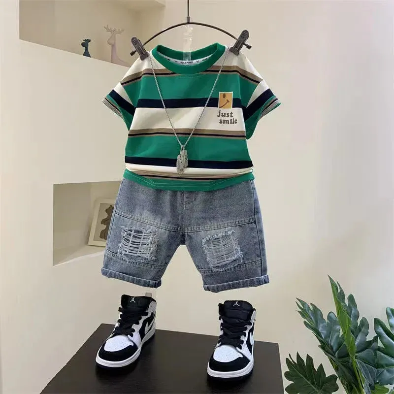 Trendy Cotton Striped Shirt Set