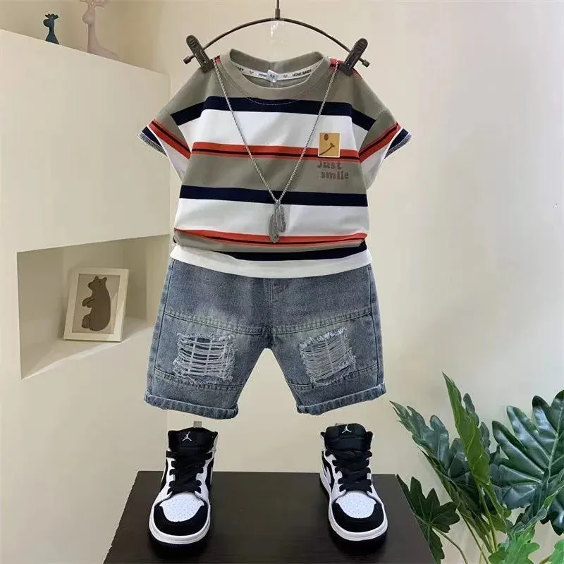 Trendy Cotton Striped Shirt Set