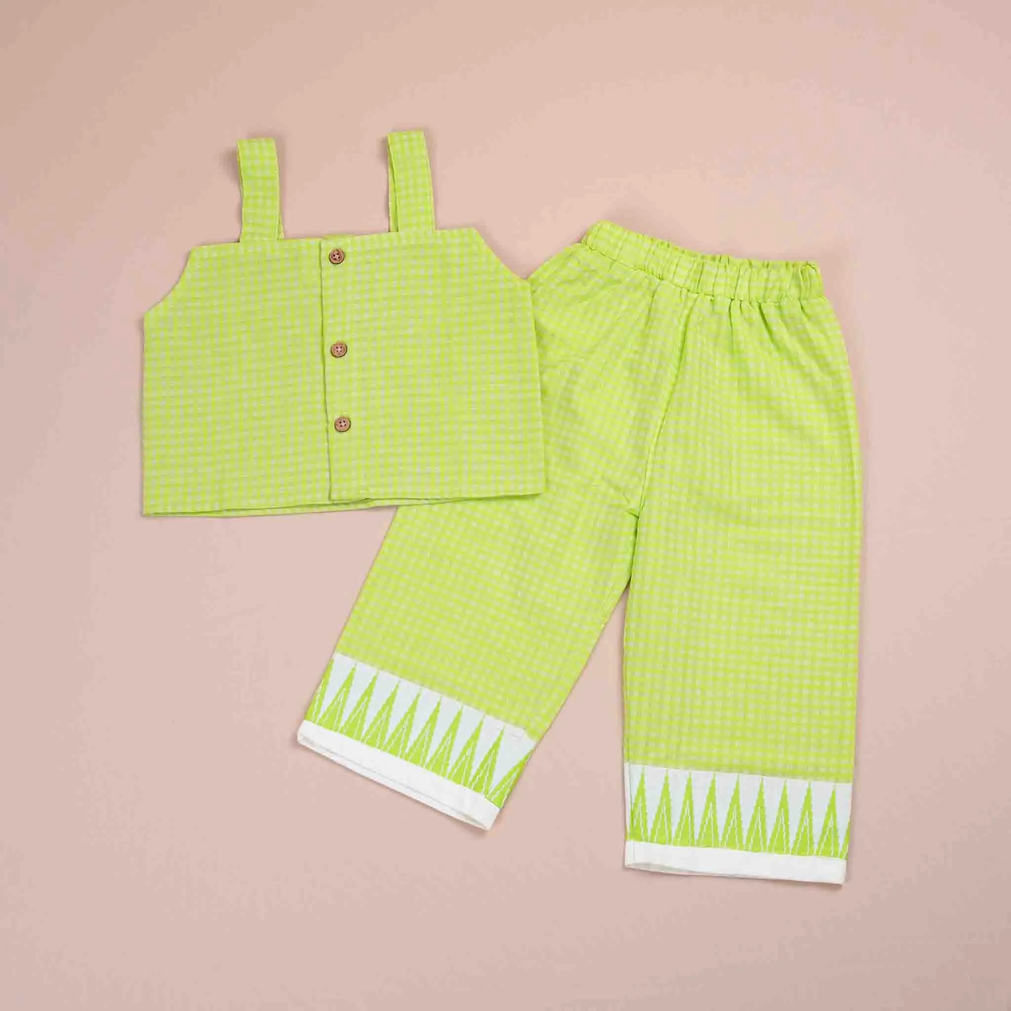 Trendy Lime Green Sleeveless Girls' CO-ORD Set – Cotton Comfort