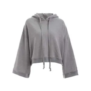 Trendy Long Sleeve Cropped Loose Hoodie - Gray M