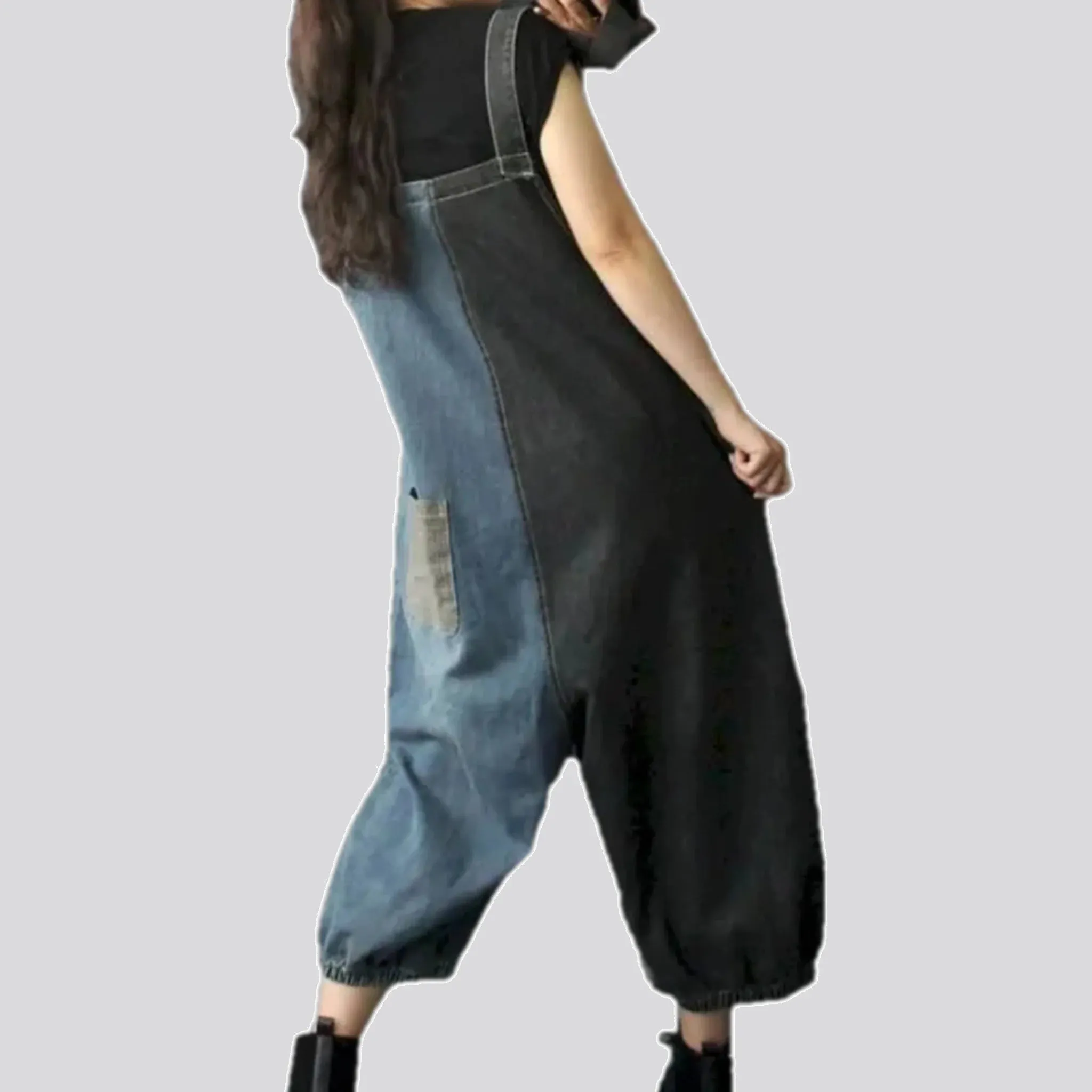 Trendy mixed rubber hem women's denim bib