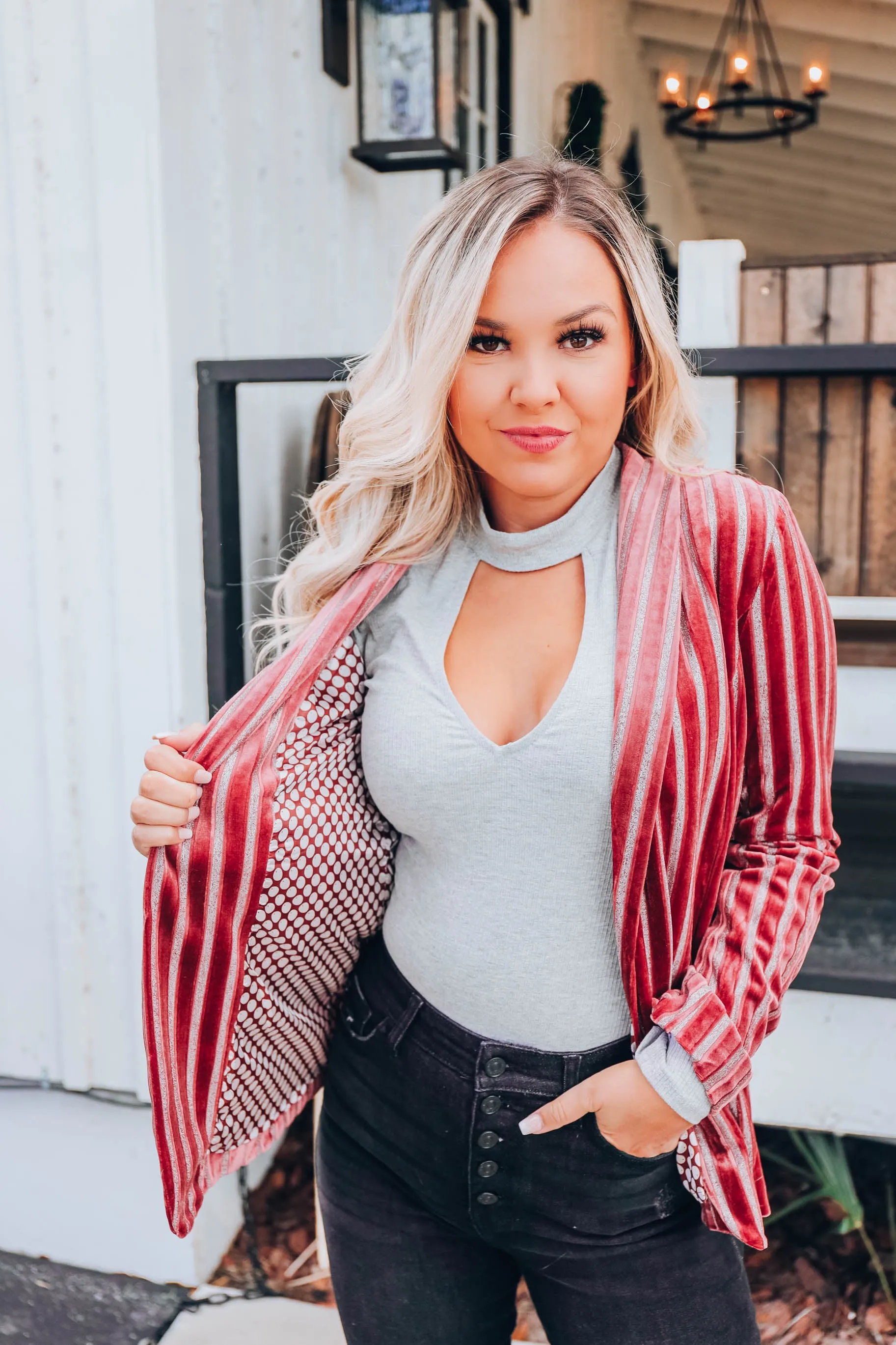 Vani Velvet Striped Blazer - Wine