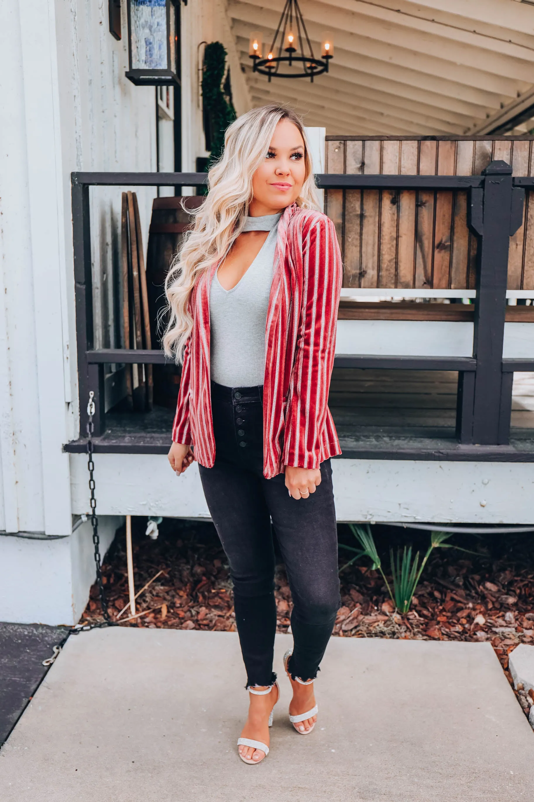 Vani Velvet Striped Blazer - Wine