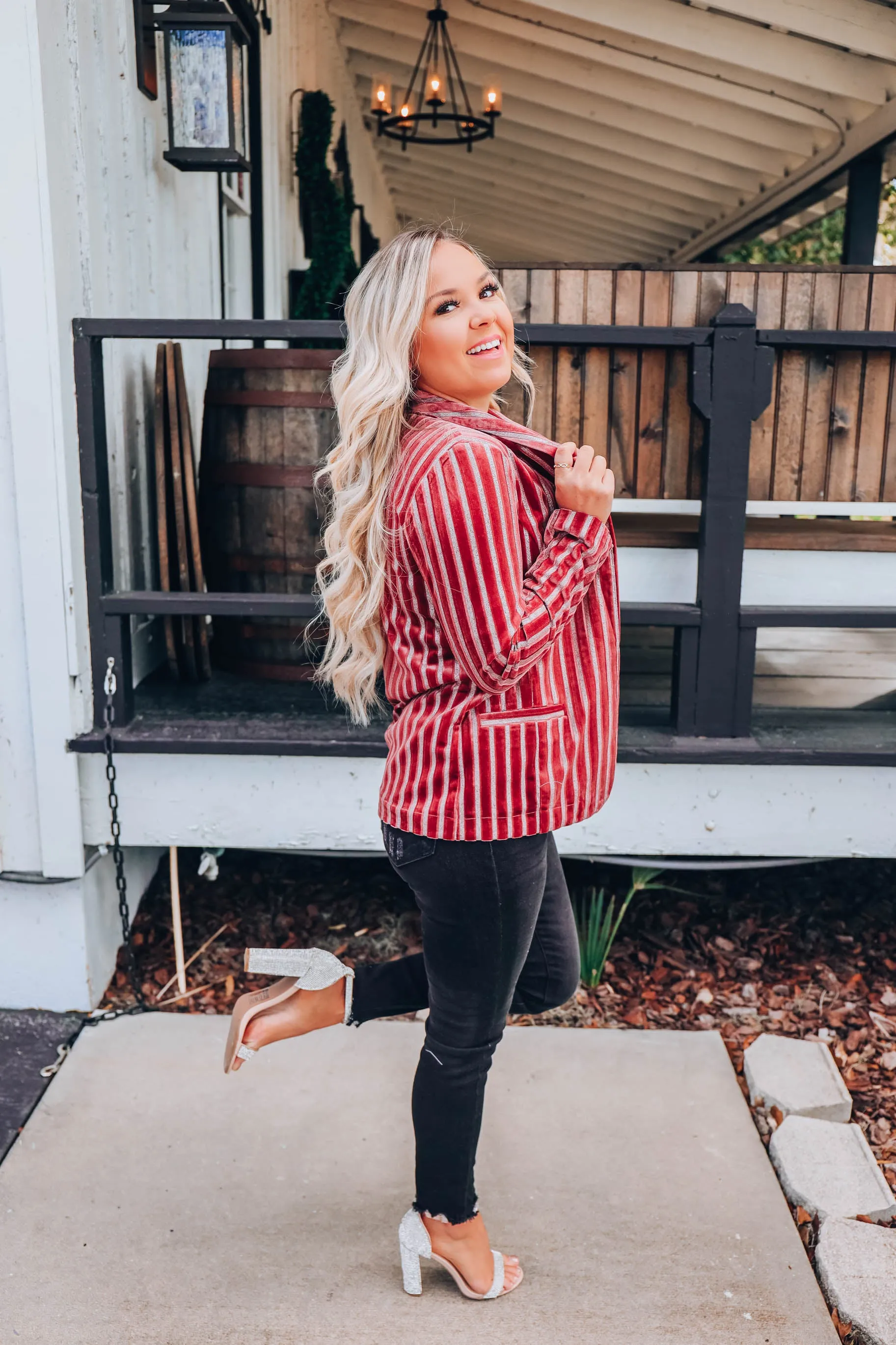 Vani Velvet Striped Blazer - Wine