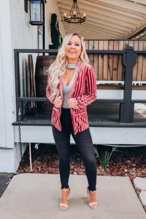 Vani Velvet Striped Blazer - Wine