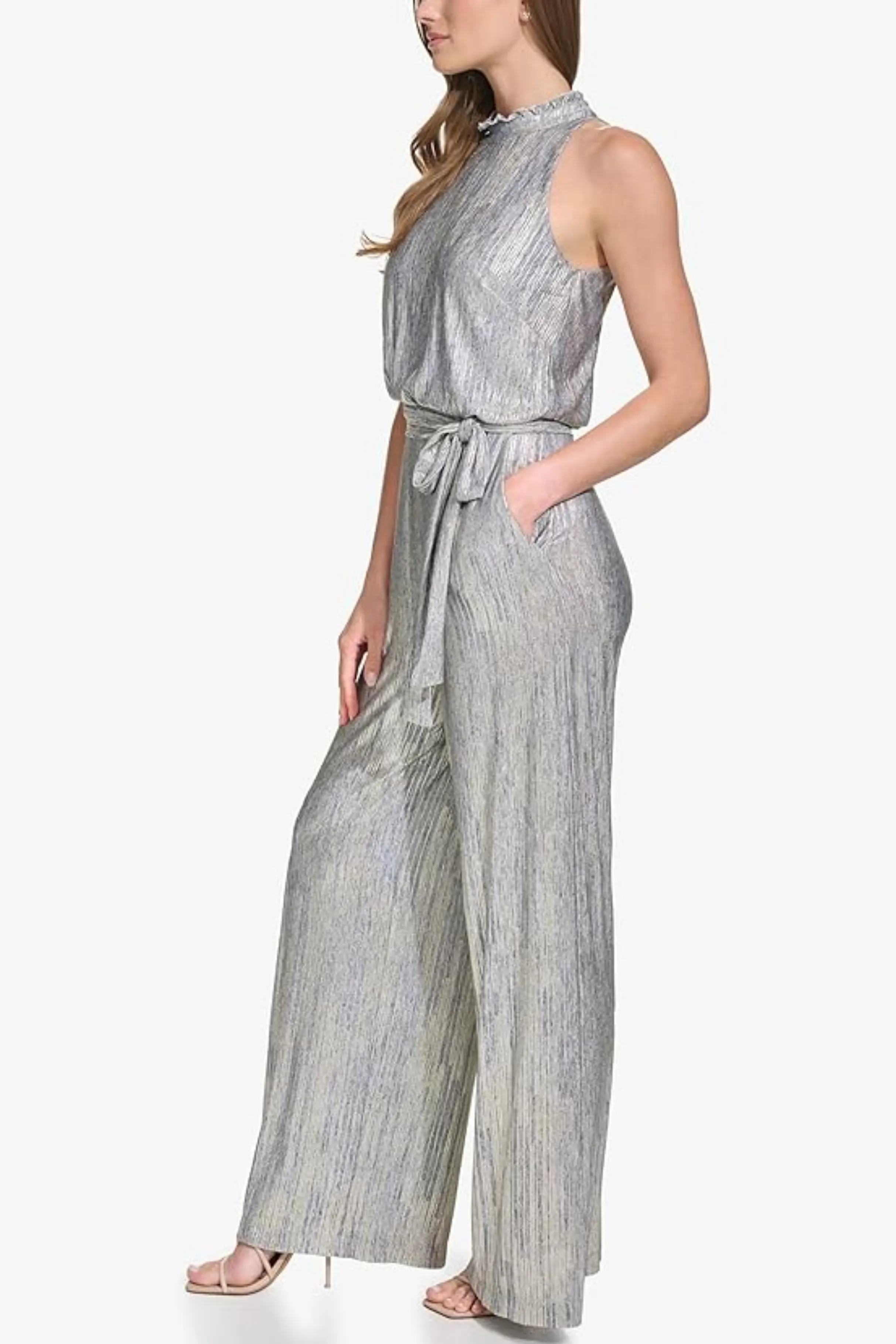 Vince Camuto Metallic Sleeveless Wide Leg Jumpsuit