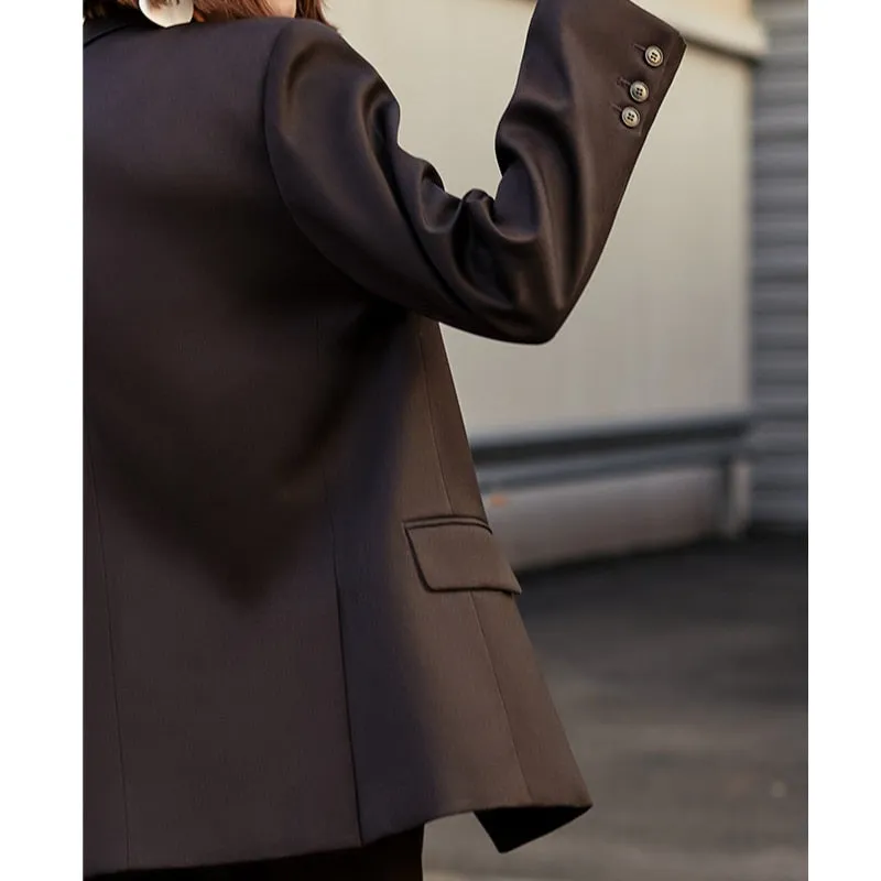 Vintage Loose Blazer Jacket and Wide Leg Pants Suit Set