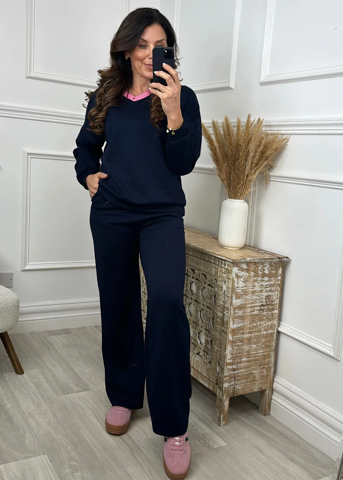 Vivien Navy Pink Trim Tracksuit