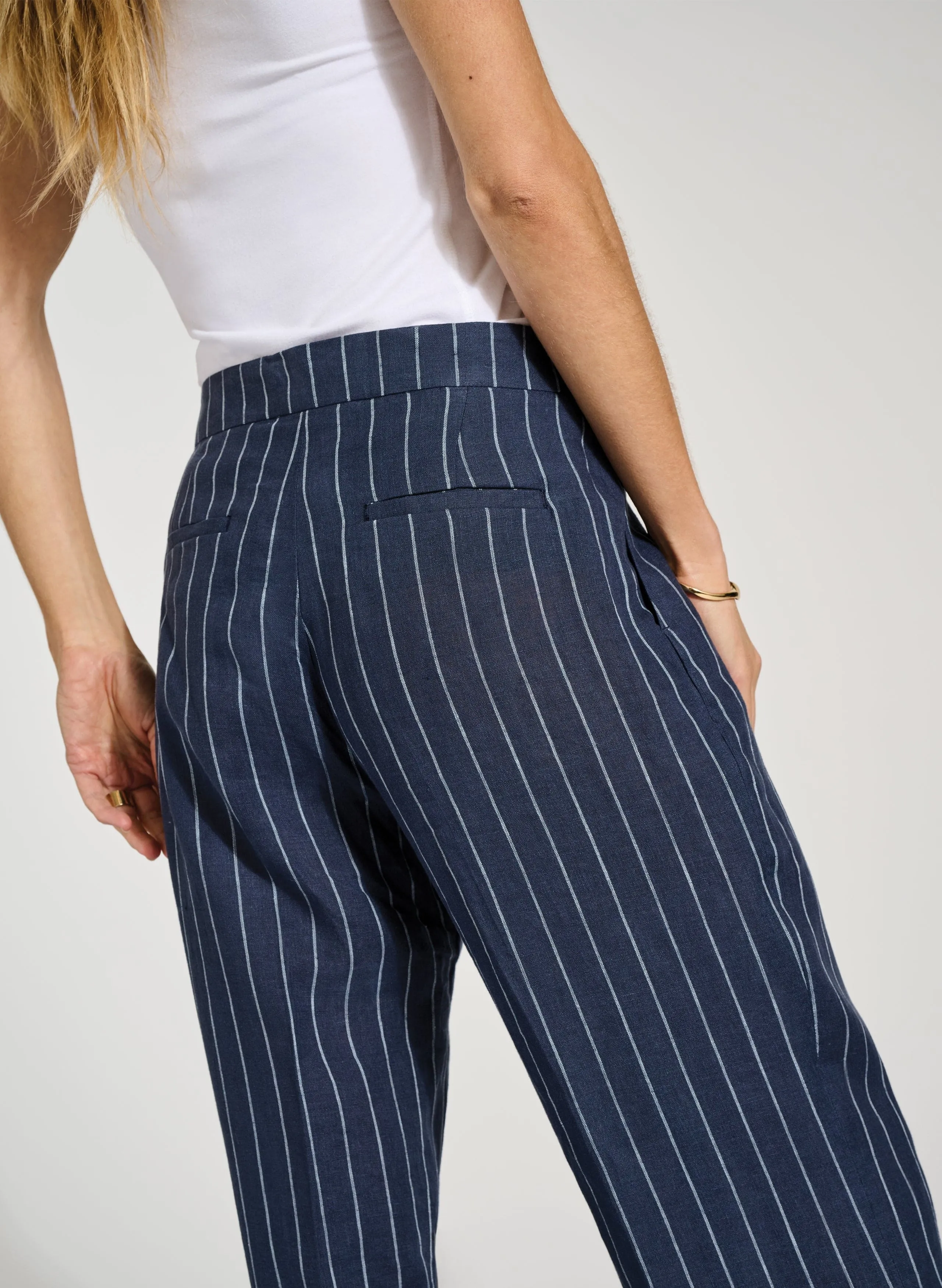 Vivienne Linen Trousers | Indigo & White Stripe