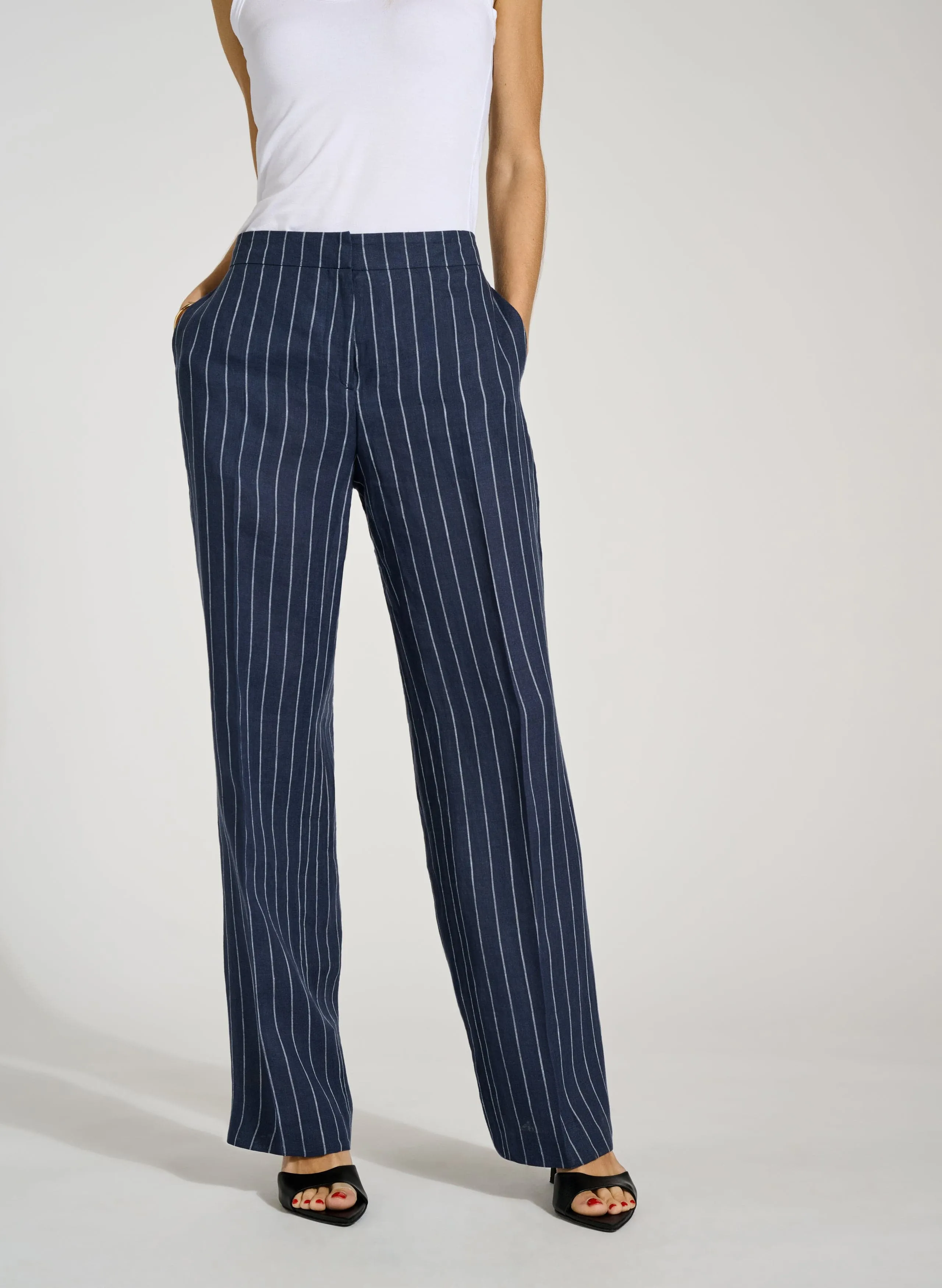 Vivienne Linen Trousers | Indigo & White Stripe