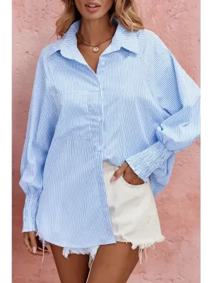 Walton Smocked Cuffed Striped Boyfriend Shirt with Pocket