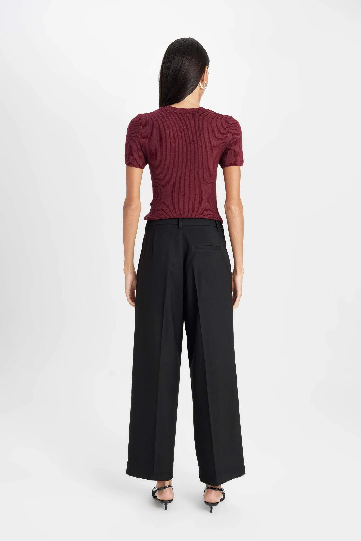 Wide Leg Pens Classic Palazzo Pants Wide Pleated Leg Basic Straight Long Size High Waist Pocket