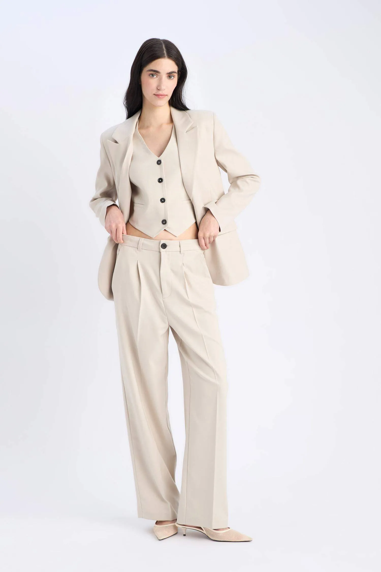 Wide Leg Pens Classic Palazzo Pants Wide Pleated Leg Basic Straight Long Size High Waist Pocket