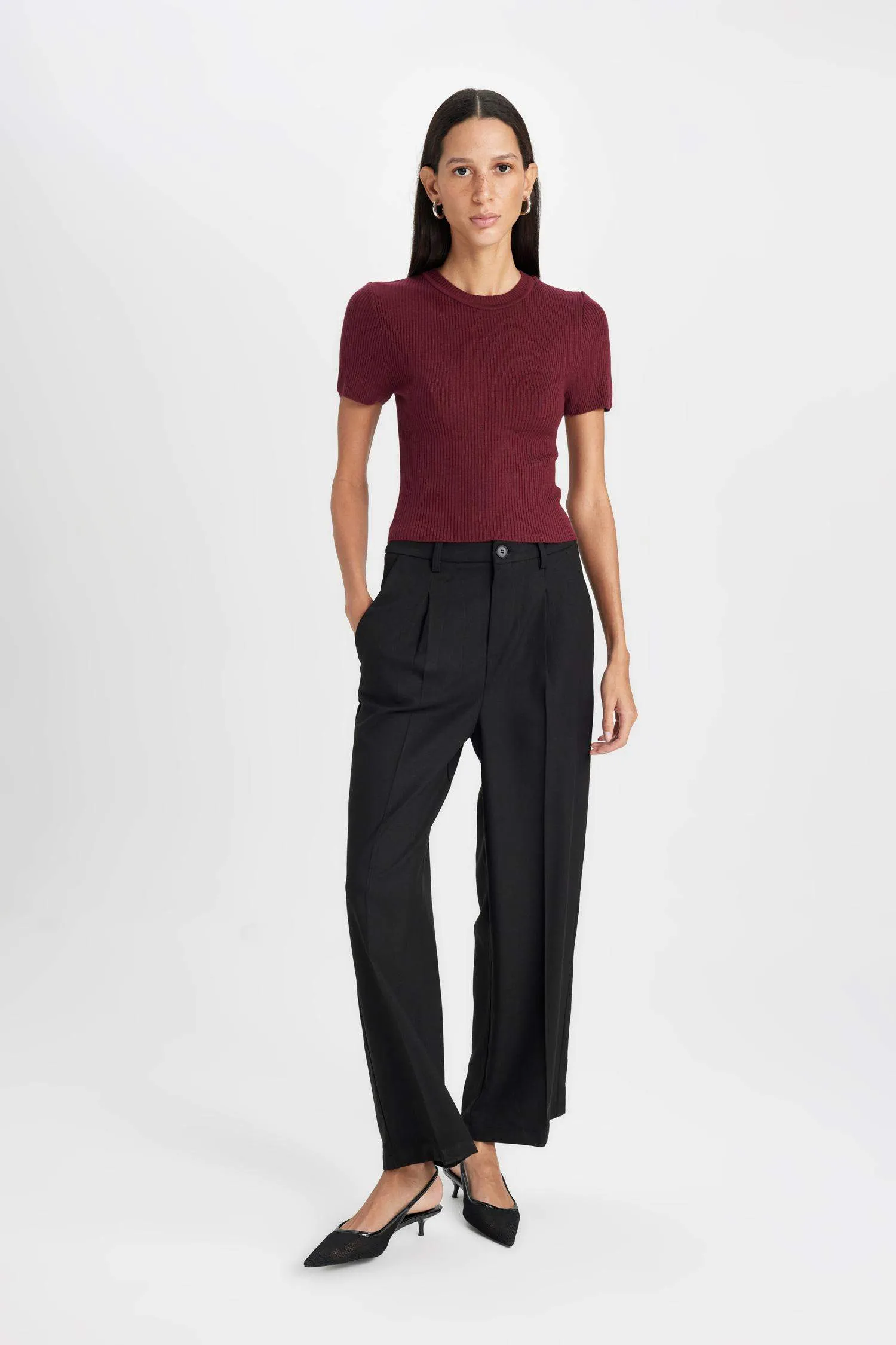 Wide Leg Pens Classic Palazzo Pants Wide Pleated Leg Basic Straight Long Size High Waist Pocket