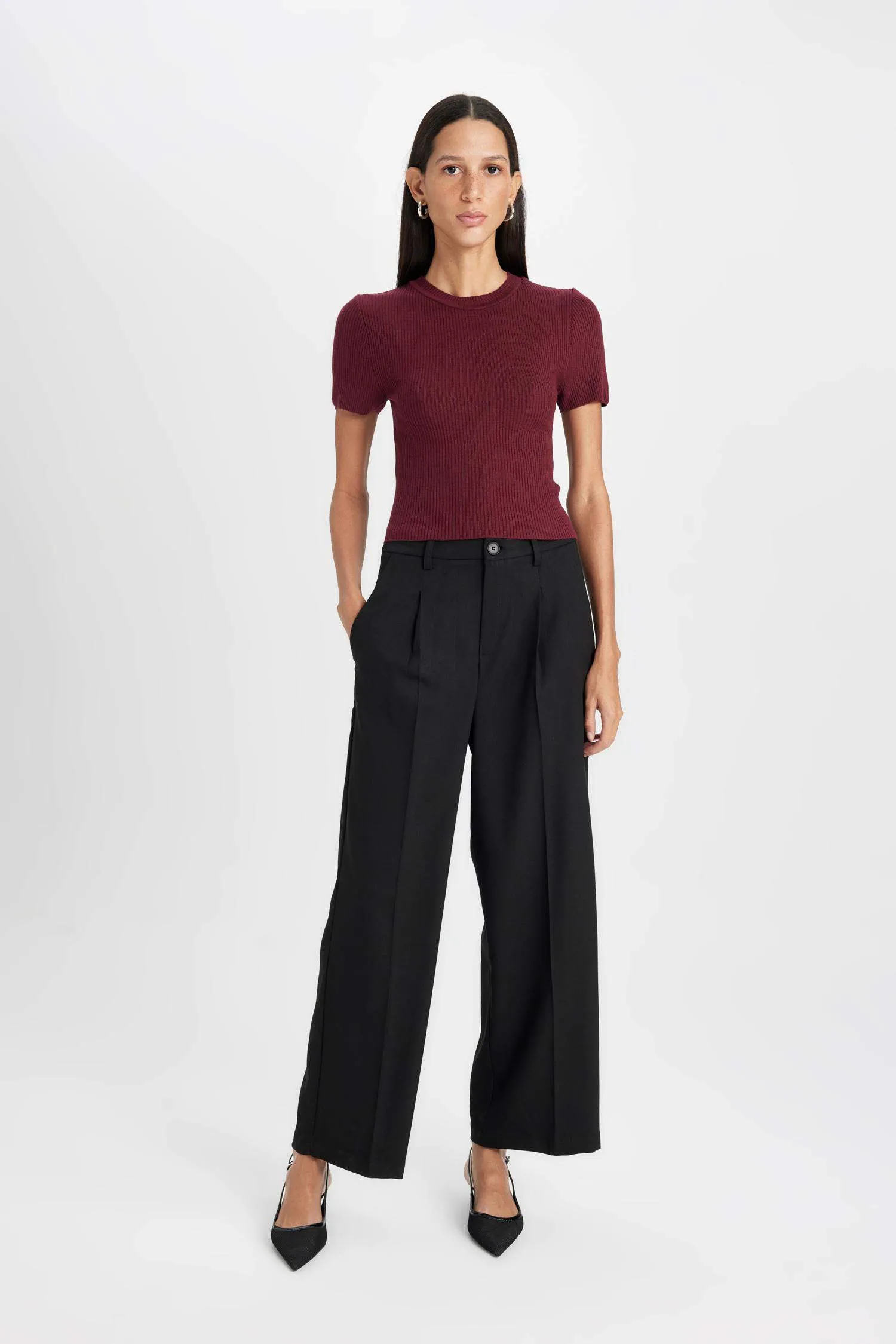 Wide Leg Pens Classic Palazzo Pants Wide Pleated Leg Basic Straight Long Size High Waist Pocket
