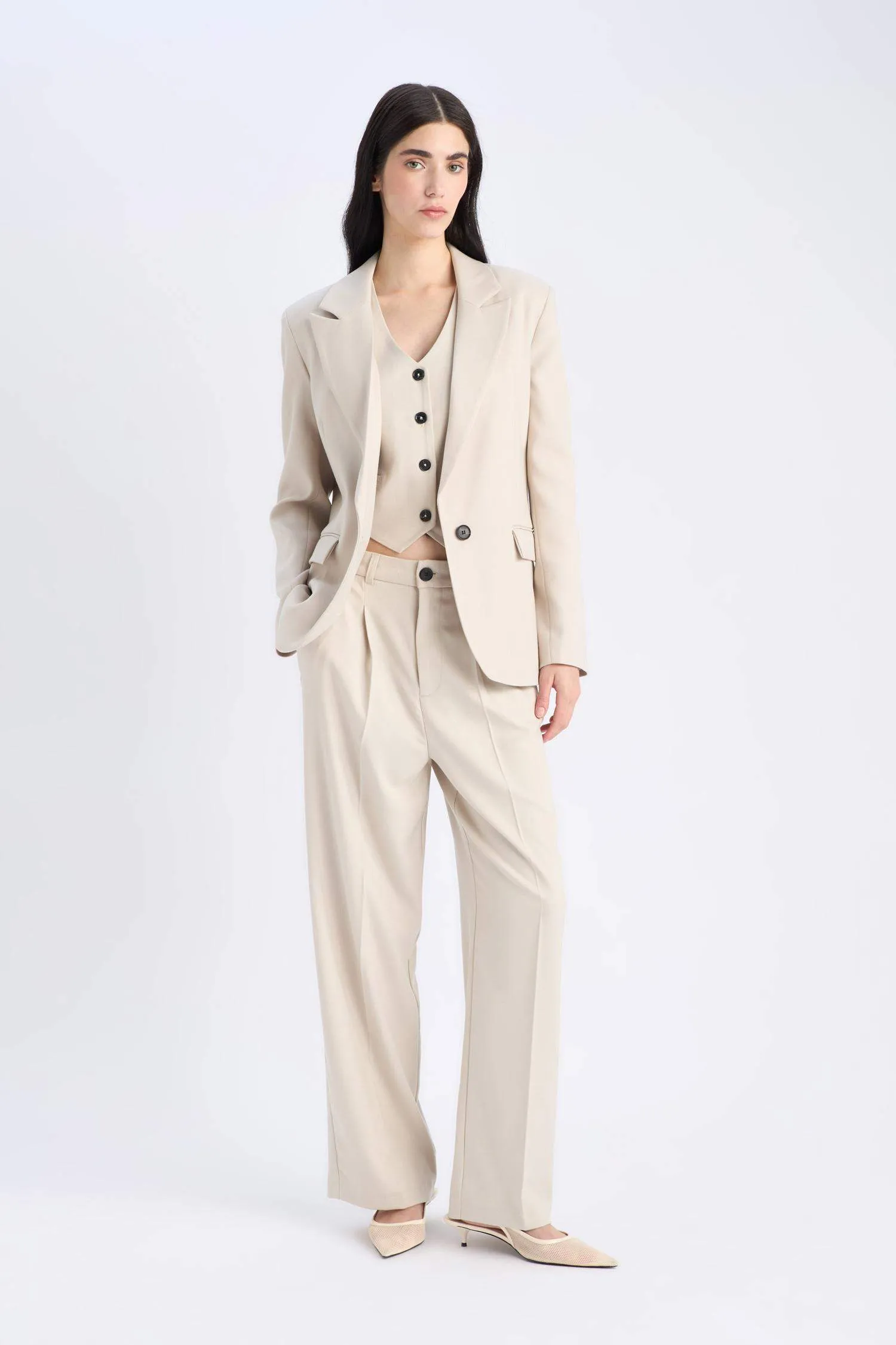 Wide Leg Pens Classic Palazzo Pants Wide Pleated Leg Basic Straight Long Size High Waist Pocket