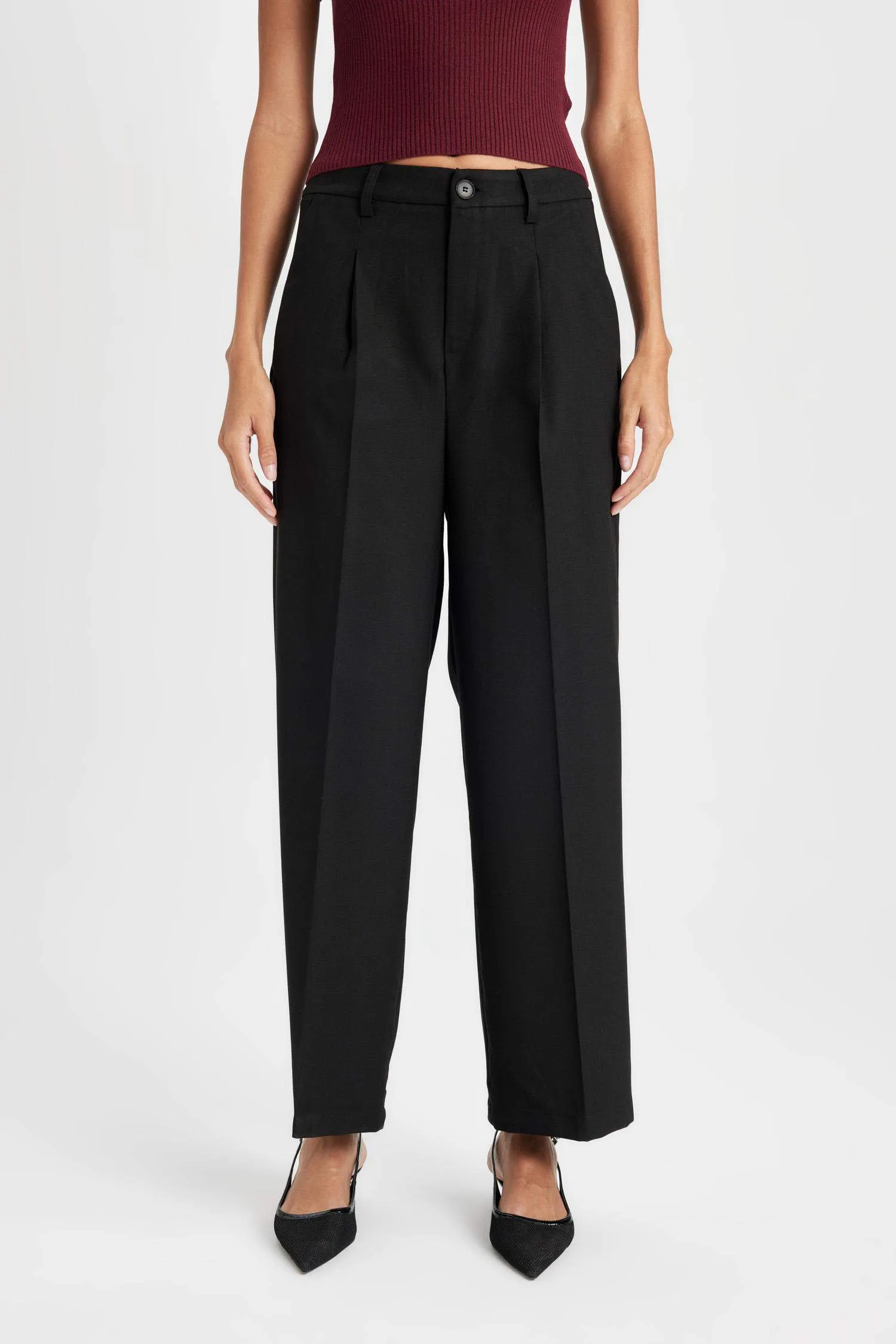 Wide Leg Pens Classic Palazzo Pants Wide Pleated Leg Basic Straight Long Size High Waist Pocket