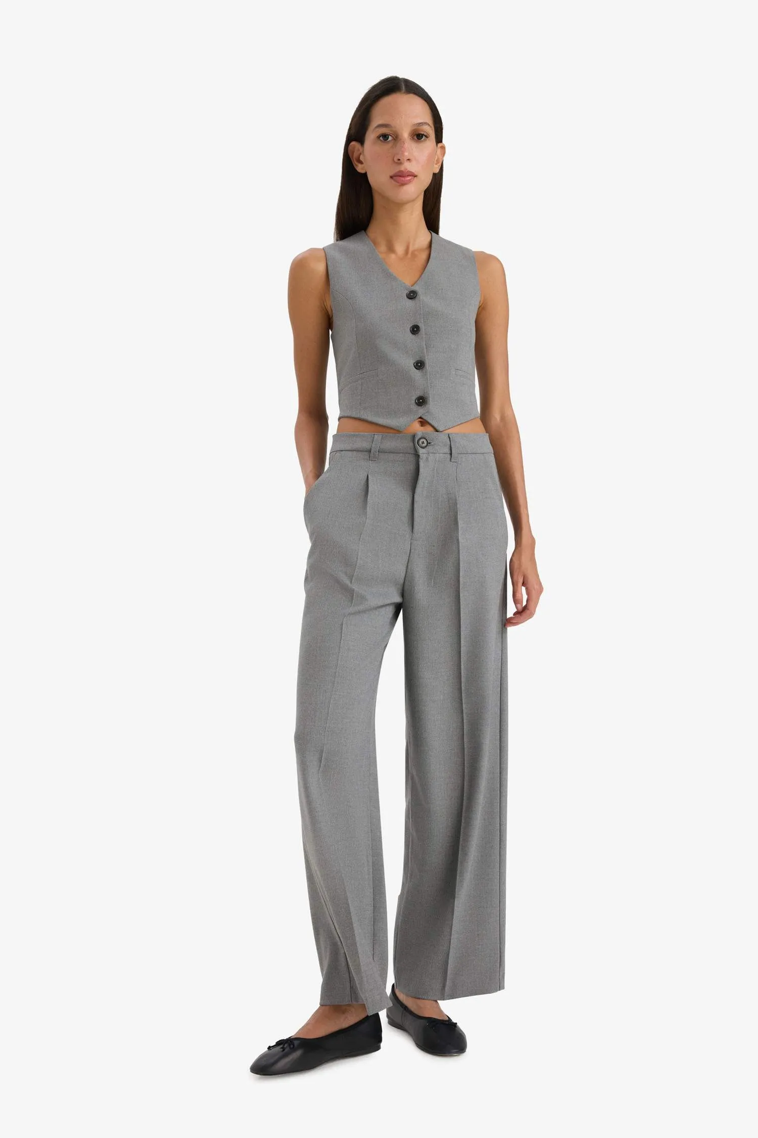 Wide Leg Pens Classic Palazzo Pants Wide Pleated Leg Basic Straight Long Size High Waist Pocket