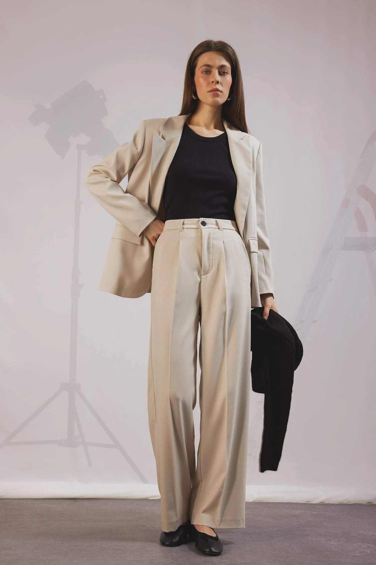 Wide Leg Pens Classic Palazzo Pants Wide Pleated Leg Basic Straight Long Size High Waist Pocket